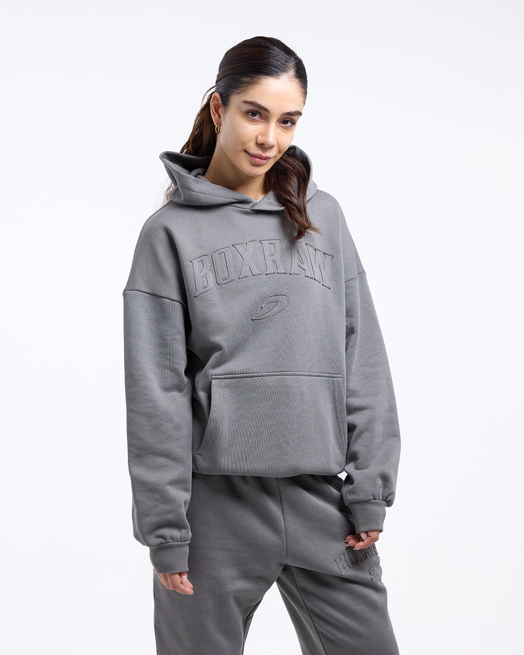 Women s East Street Hoodie Distressed Grey BOXRAW