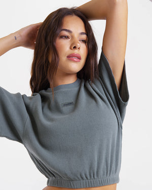 Shirley Waffle Cropped T-Shirt - Green