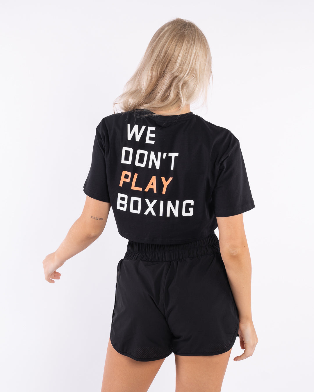 We Don't Play Boxing Crop T-Shirt - Black | BOXRAW