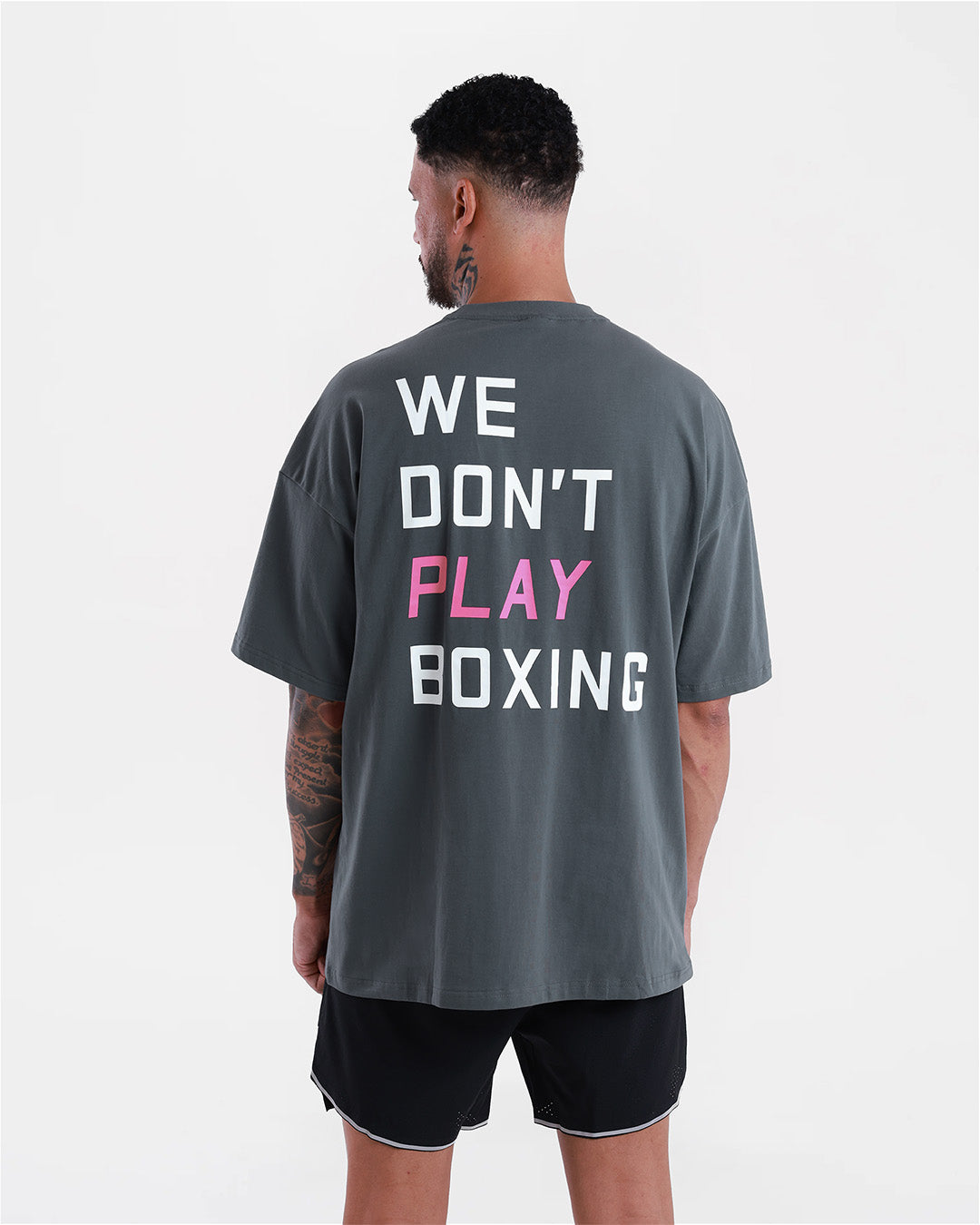We Don't Play Boxing Oversized T-Shirt - Grey/Pink