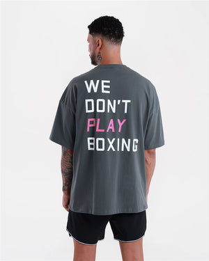 We Don't Play Boxing Oversized T-Shirt - Grey/Pink