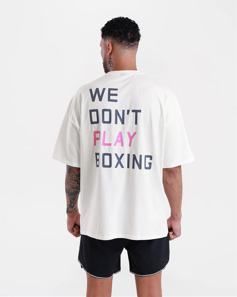 We Don't Play Boxing Oversized T-Shirt - White/Pink