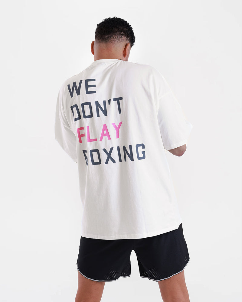 We Don't Play Boxing Oversized T-Shirt - White/Pink