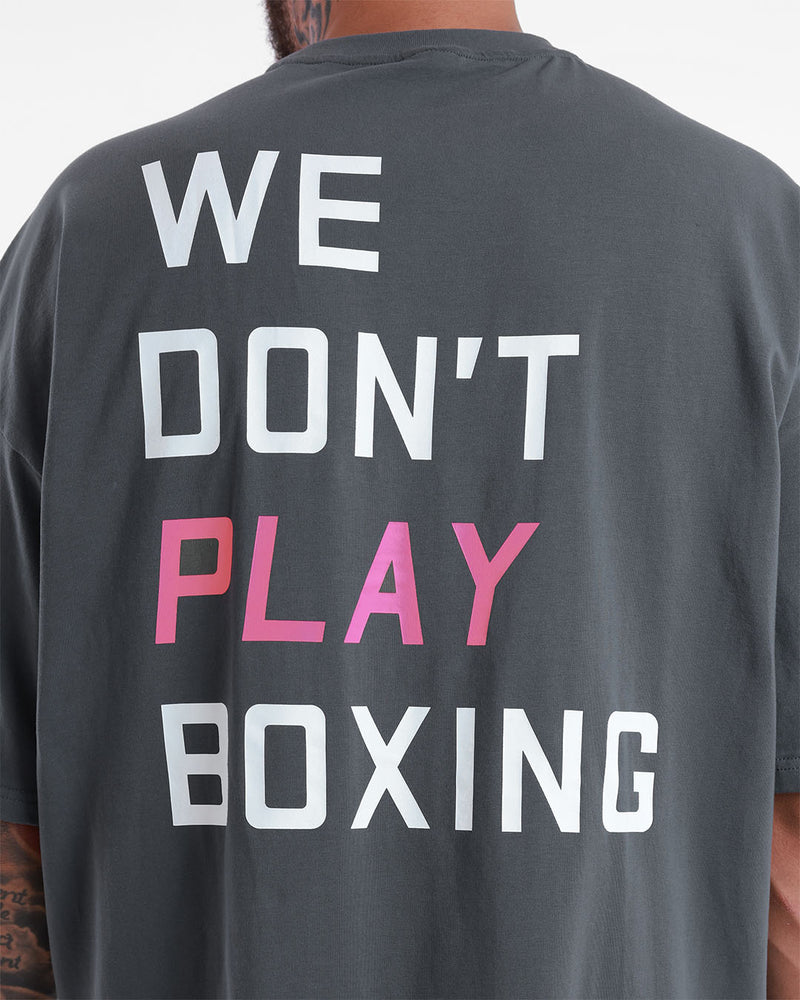 We Don't Play Boxing Oversized T-Shirt - Grey/Pink