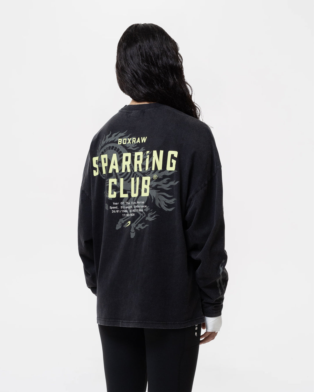 Sparring Club Fire Horse Long Sleeve T-Shirt - Washed Black