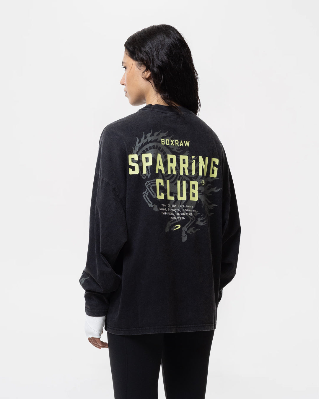 Sparring Club Fire Horse Long Sleeve T-Shirt - Washed Black