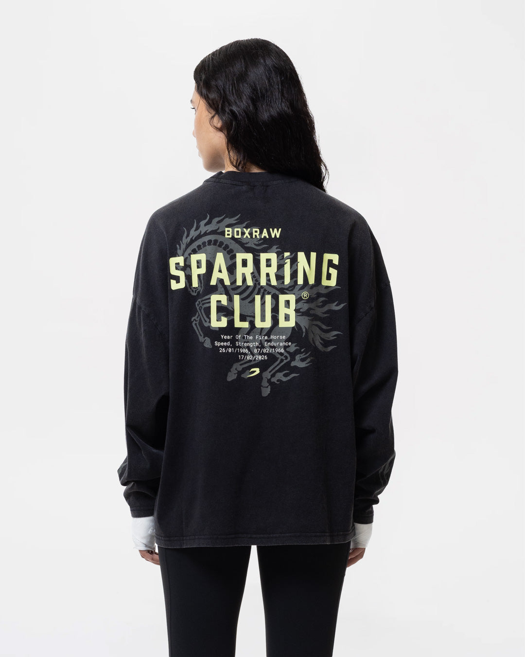 Sparring Club Fire Horse Long Sleeve T-Shirt - Washed Black