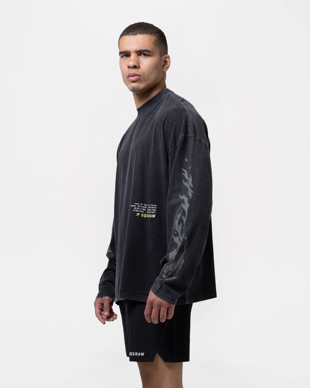Sparring Club Fire Horse Oversized Long Sleeve T-Shirt - Washed Black