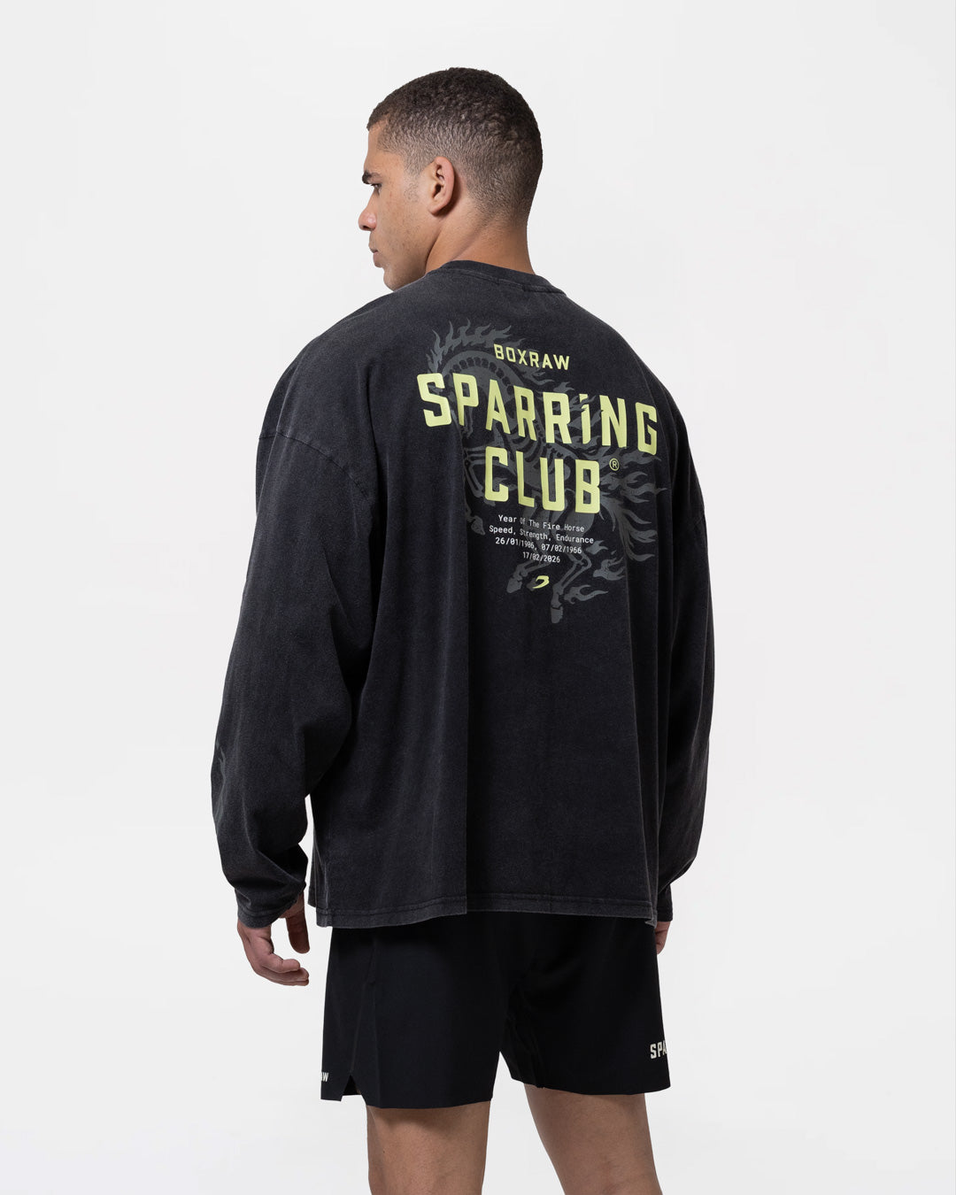 Sparring Club Fire Horse Oversized Long Sleeve T-Shirt - Washed Black