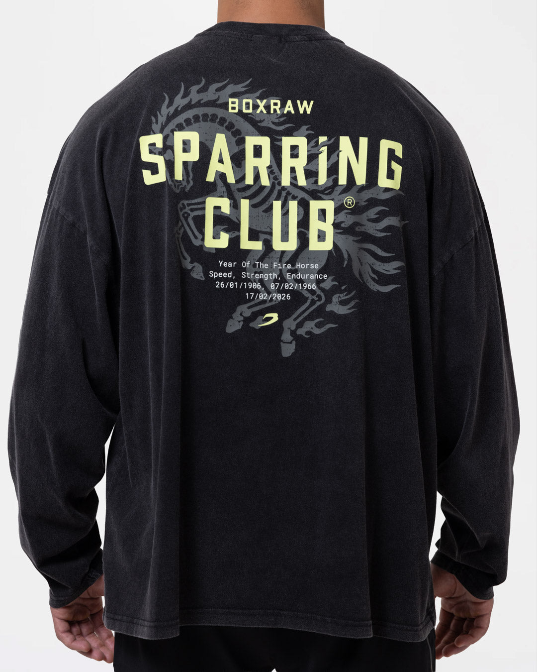 Sparring Club Fire Horse Oversized Long Sleeve T-Shirt - Washed Black
