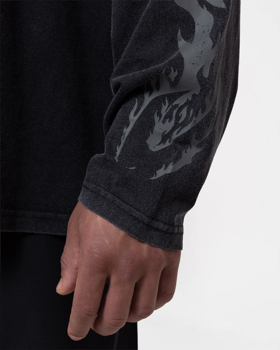 Sparring Club Fire Horse Oversized Long Sleeve T-Shirt - Washed Black