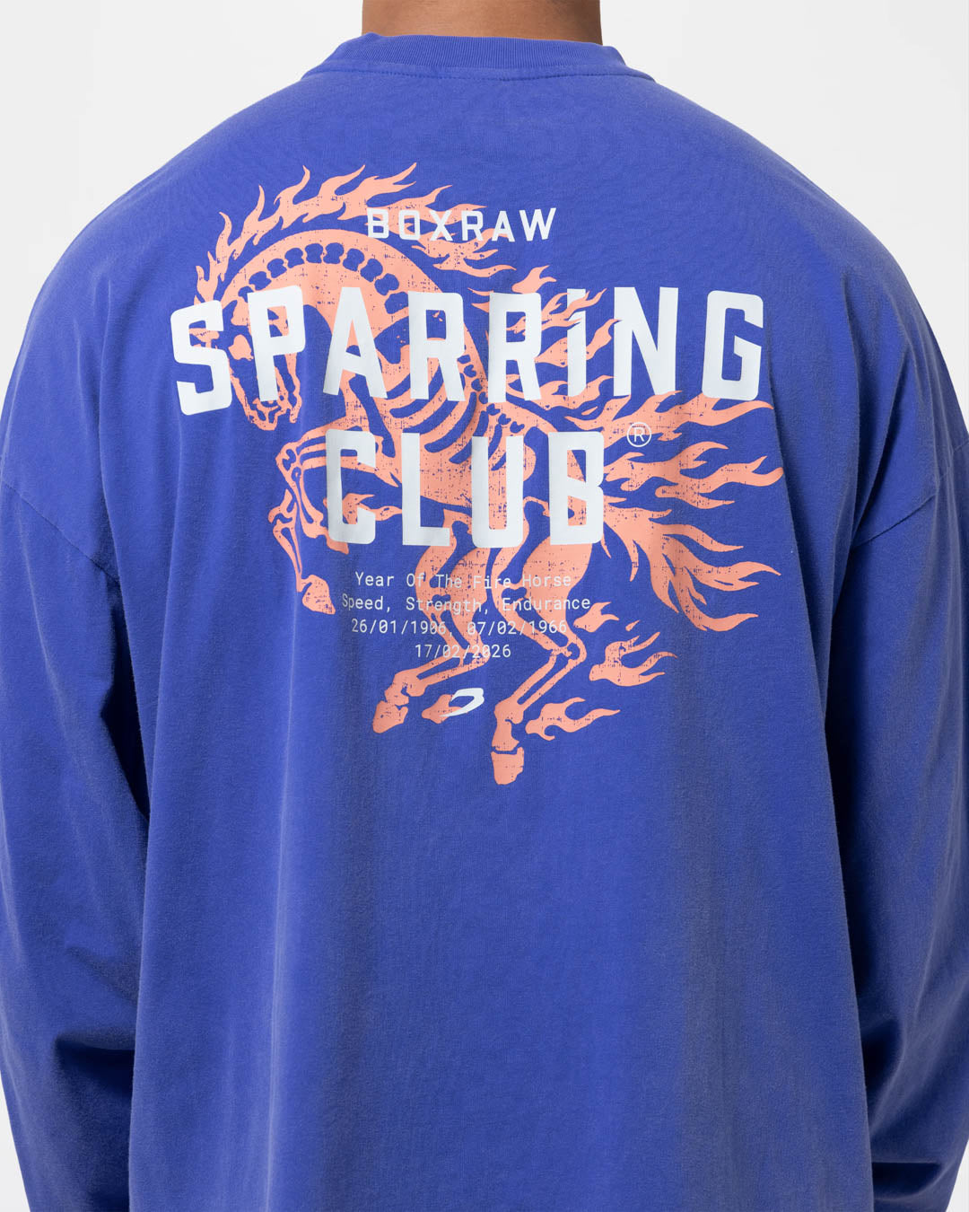Sparring Club Fire Horse Oversized Long Sleeve T-Shirt - Washed Blue