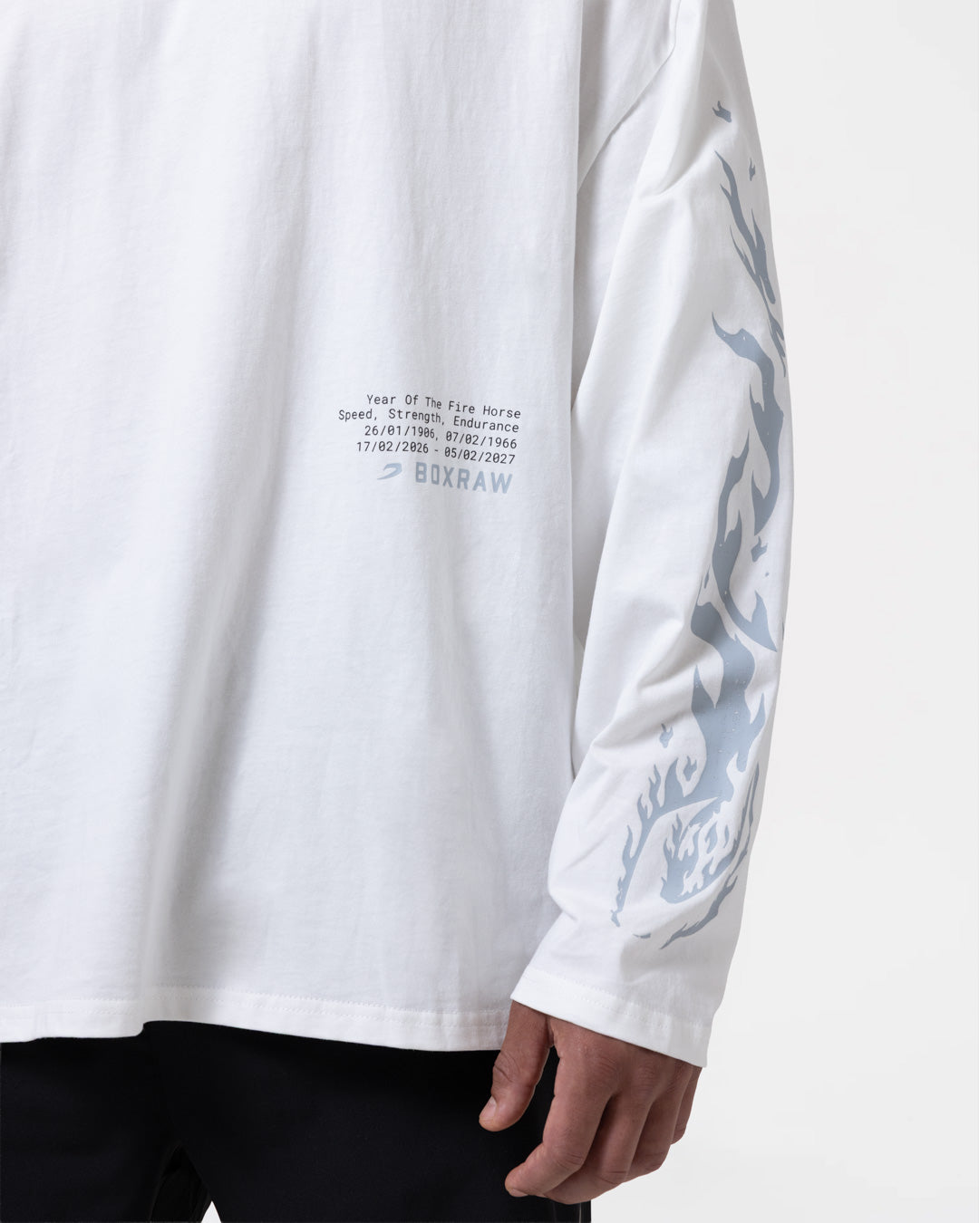 Sparring Club Fire Horse Oversized Long Sleeve T-Shirt - Washed Ivory