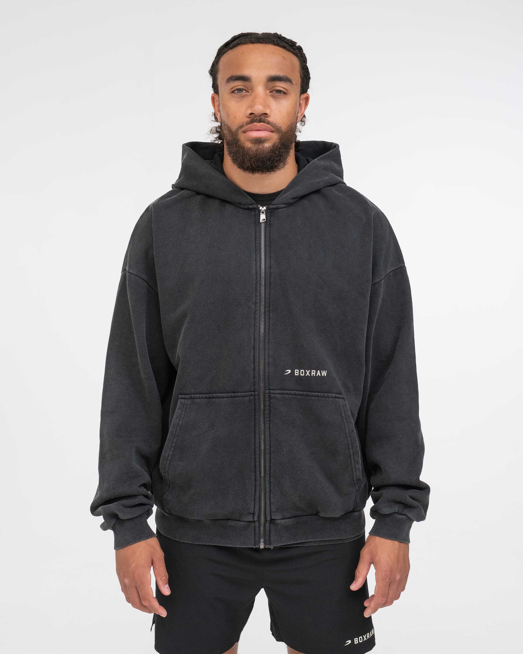 Sparring Club Oversized Zip Up Hoodie - Washed Black