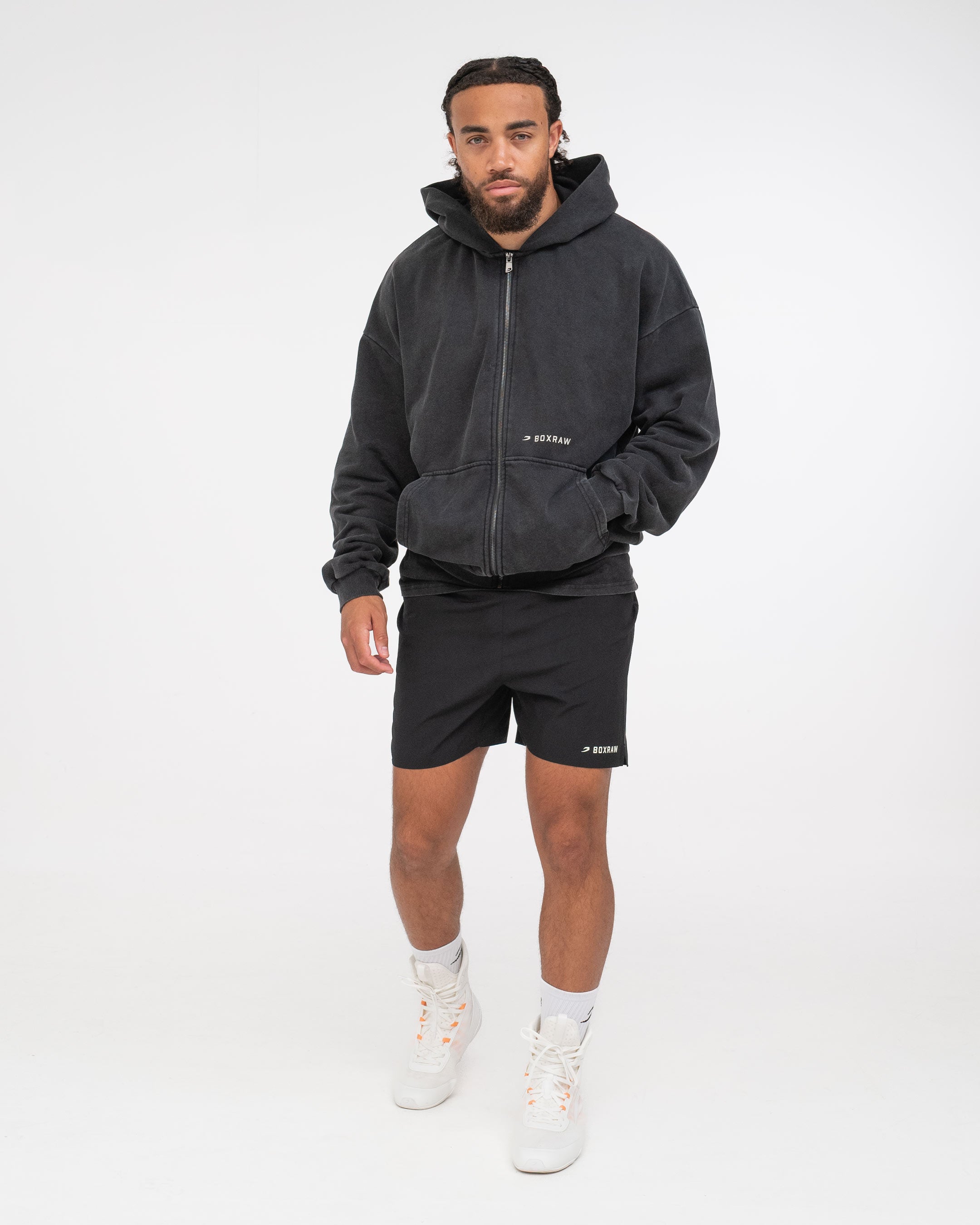 Sparring Club Oversized Zip Up Hoodie - Washed Black