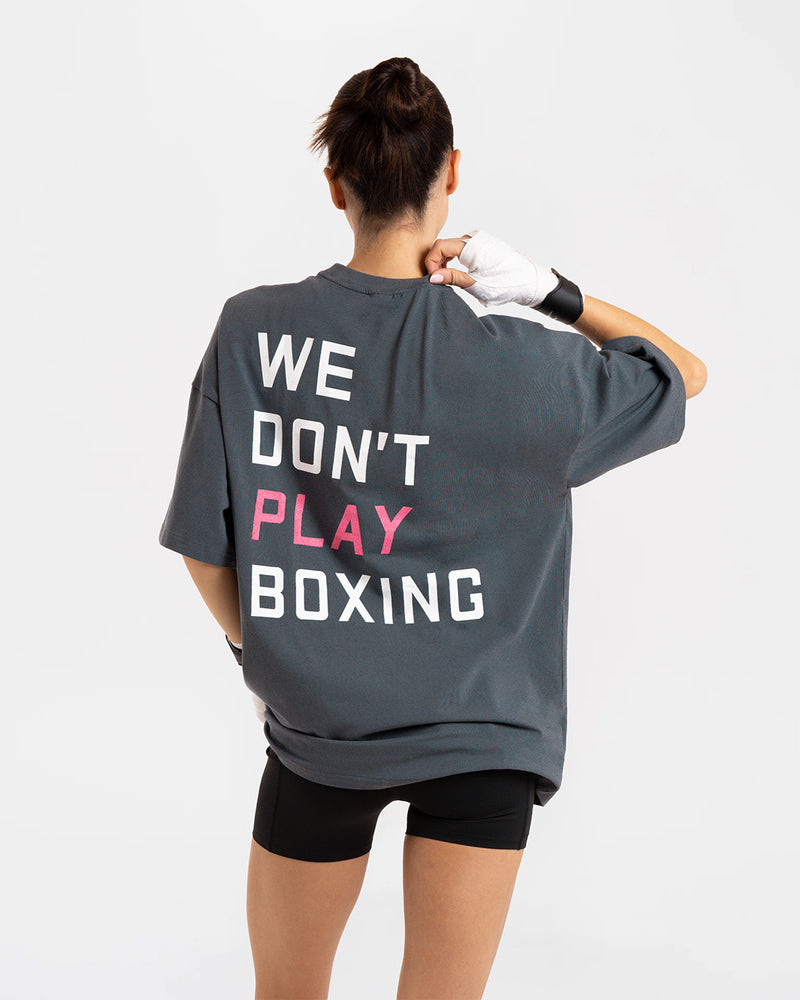 We Don't Play Boxing Oversized T-Shirt - Grey/Pink