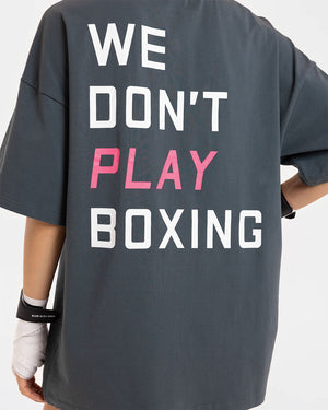 We Don't Play Boxing Oversized T-Shirt - Grey/Pink