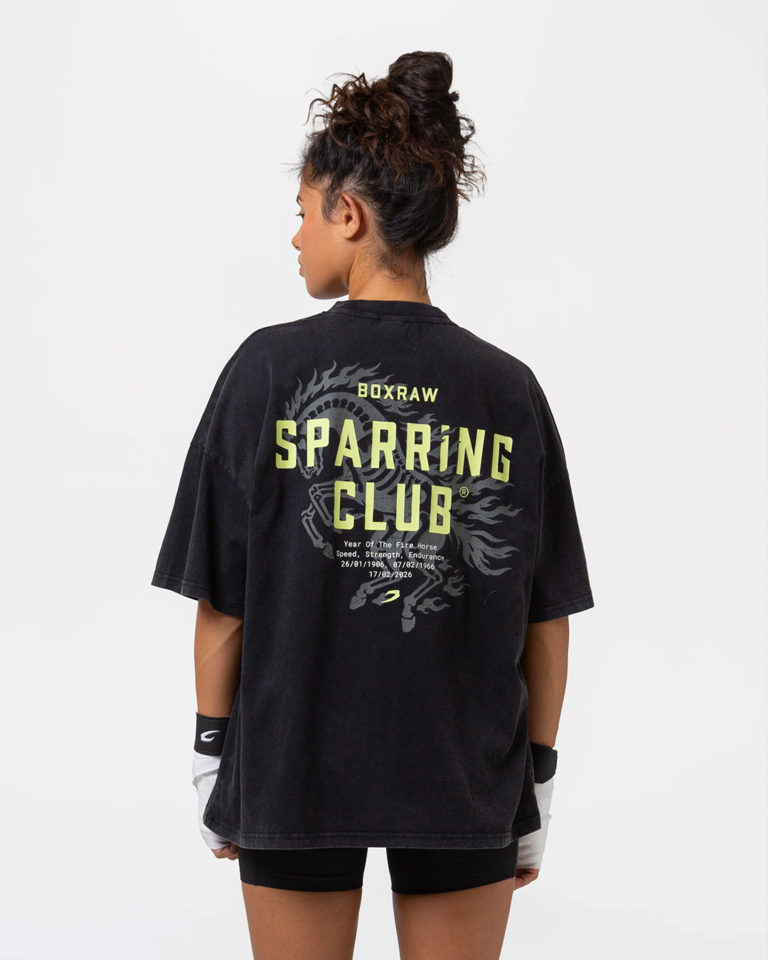 Sparring Club Fire Horse Oversized T-Shirt - Washed Black