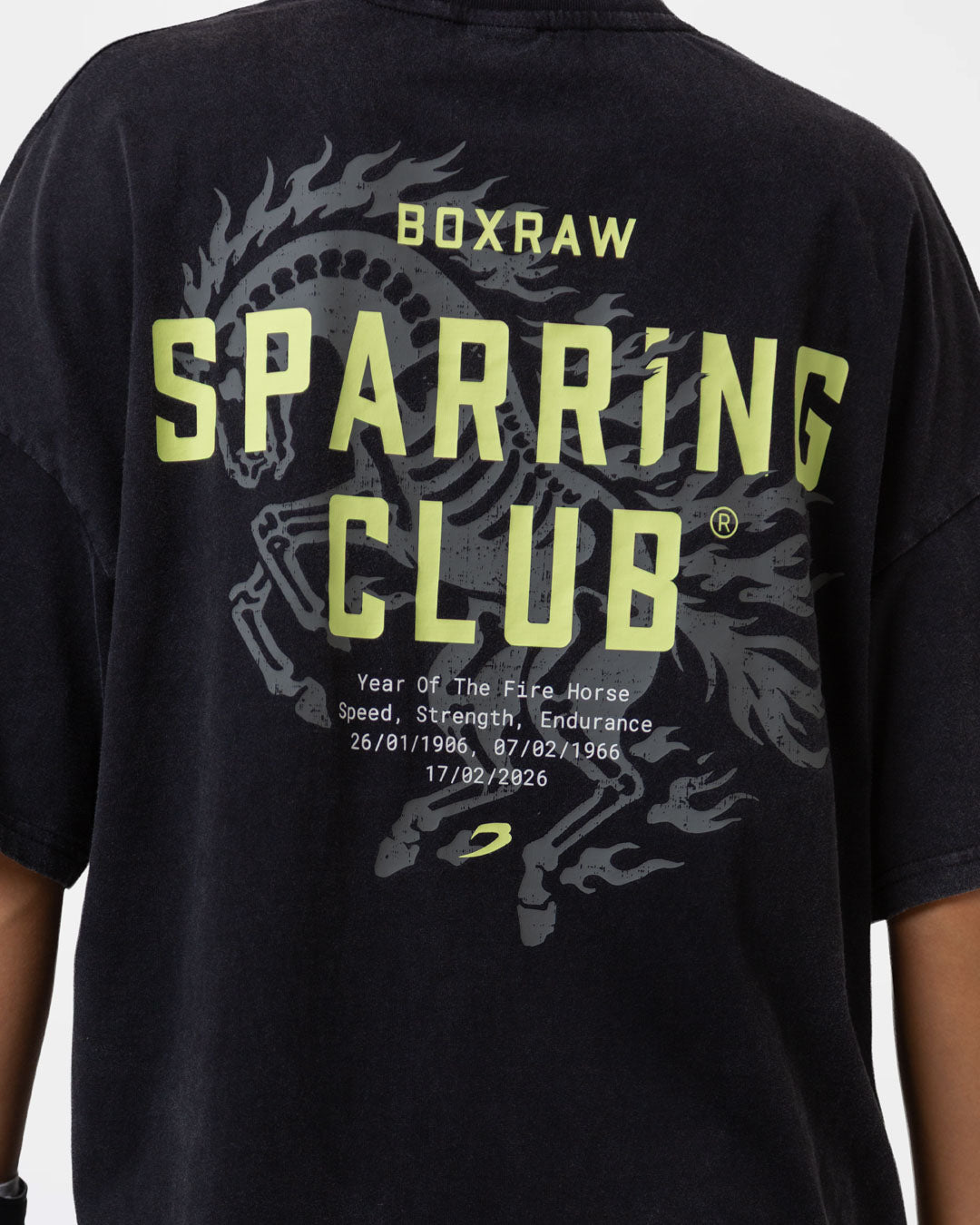 Sparring Club Fire Horse Oversized T-Shirt - Washed Black