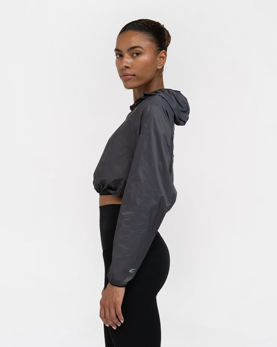 Genaro Cropped Windbreaker Hoodie - Charcoal