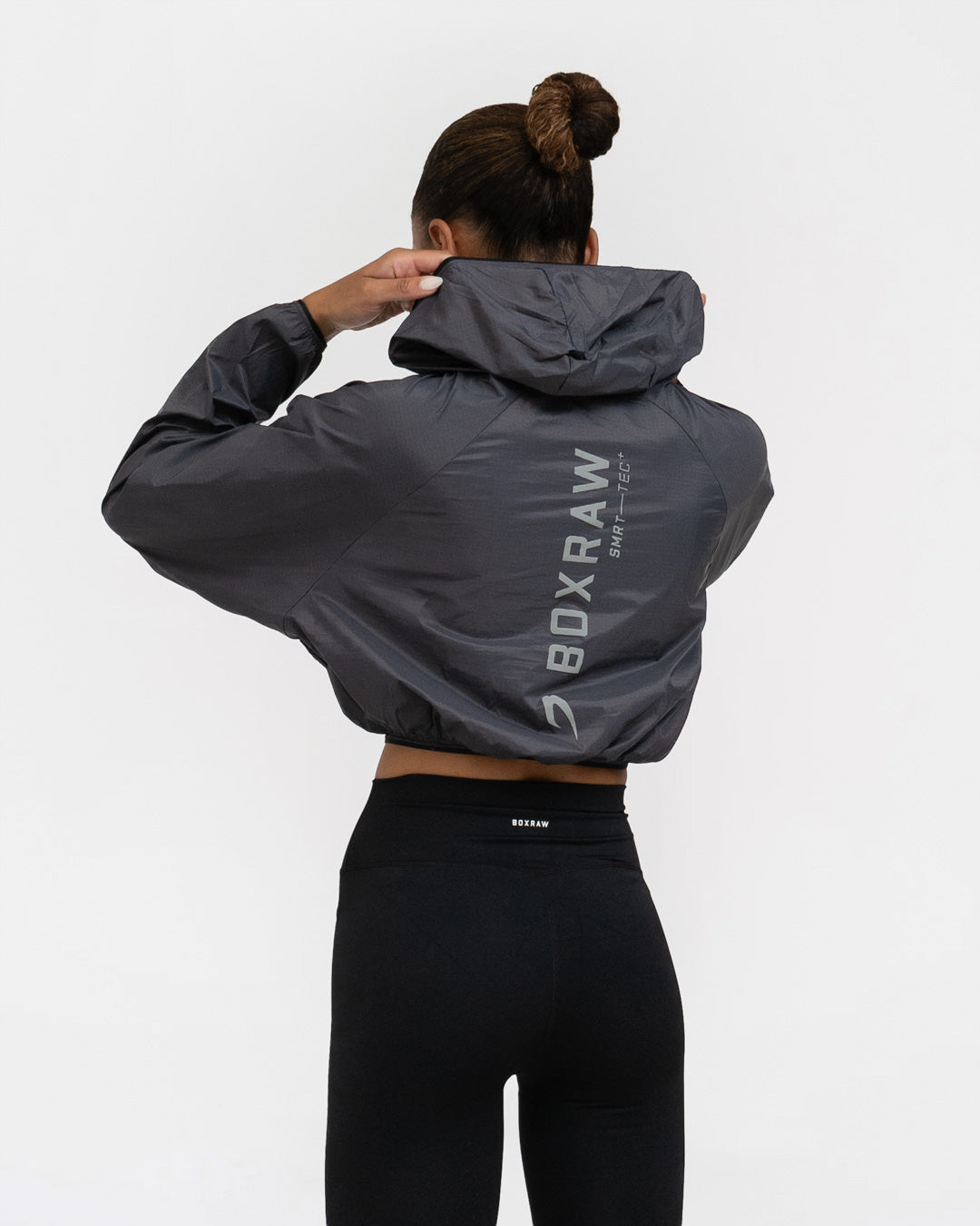 Genaro Cropped Windbreaker Hoodie - Charcoal