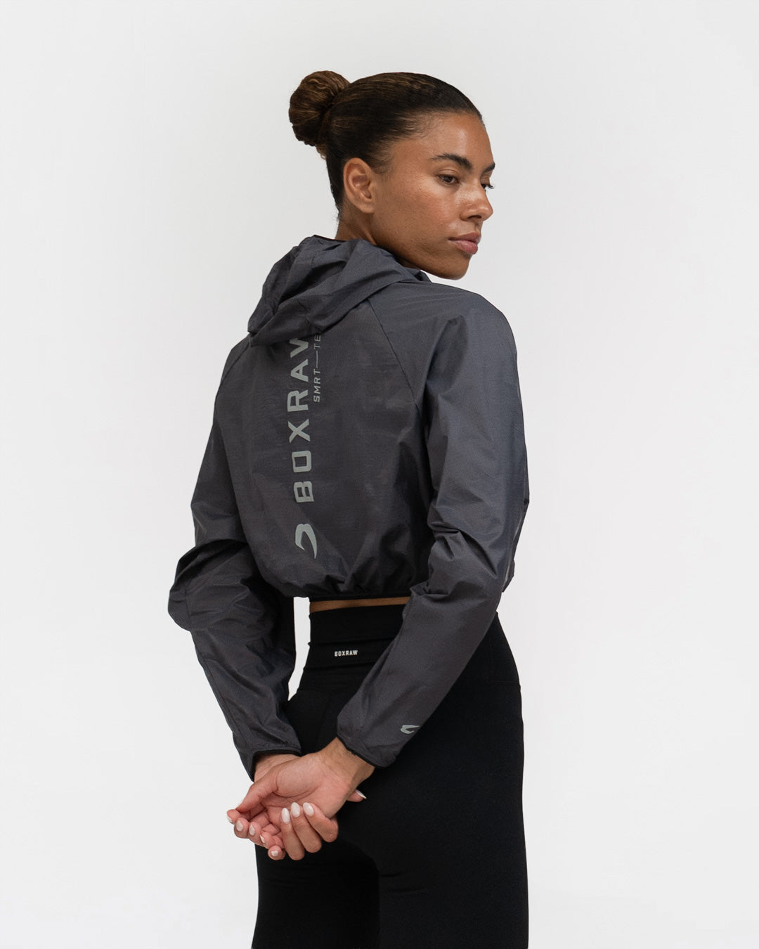Genaro Cropped Windbreaker Hoodie - Charcoal
