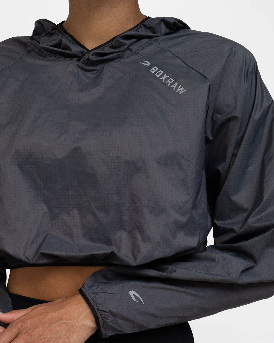 Genaro Cropped Windbreaker Hoodie - Charcoal