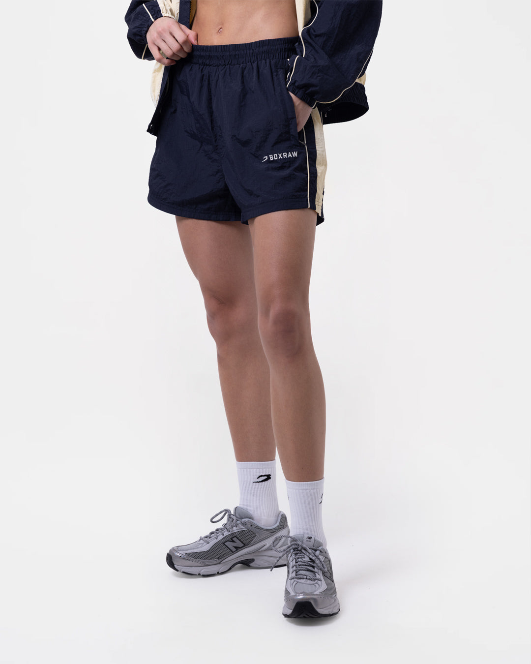 Nell Track Shorts - Navy/Cream