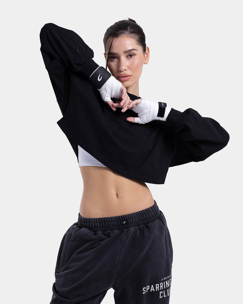 Strike Oversized Cropped Long Sleeve T-Shirt - Black