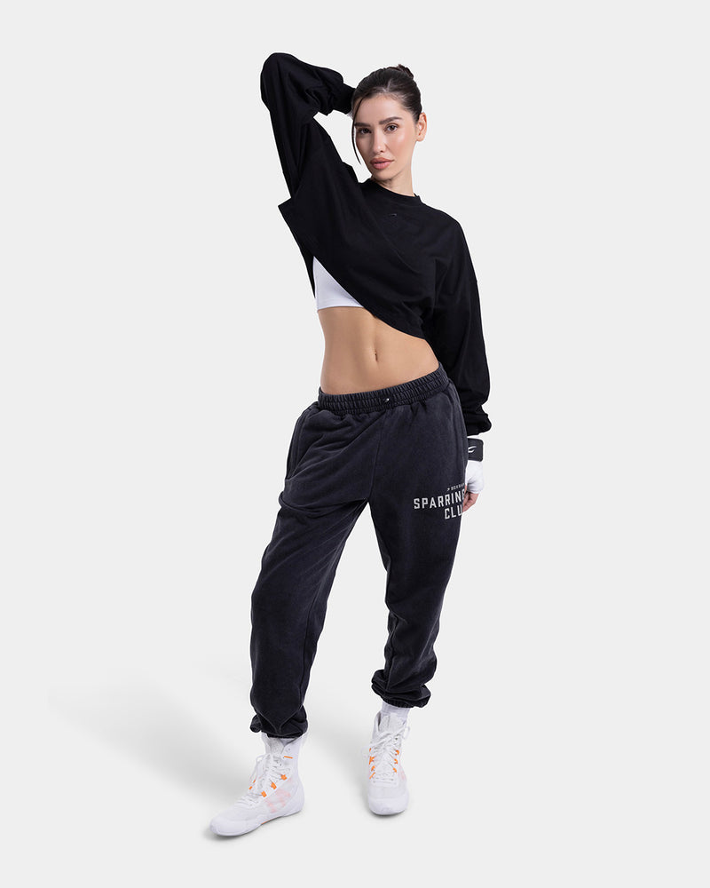 Strike Oversized Cropped Long Sleeve T-Shirt - Black