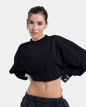 Strike Oversized Cropped Long Sleeve T-Shirt - Black
