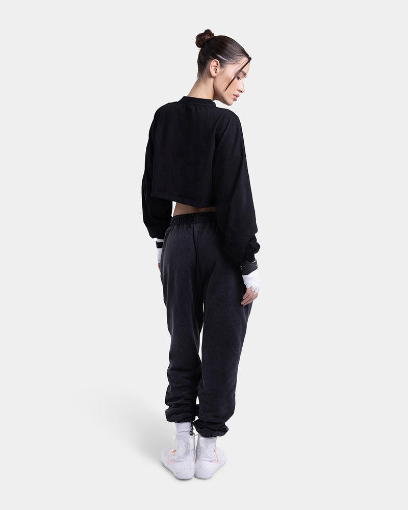 Strike Oversized Cropped Long Sleeve T-Shirt - Black