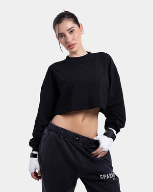 Strike Oversized Cropped Long Sleeve T-Shirt - Black