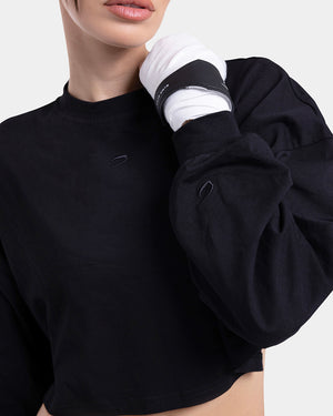 Strike Oversized Cropped Long Sleeve T-Shirt - Black