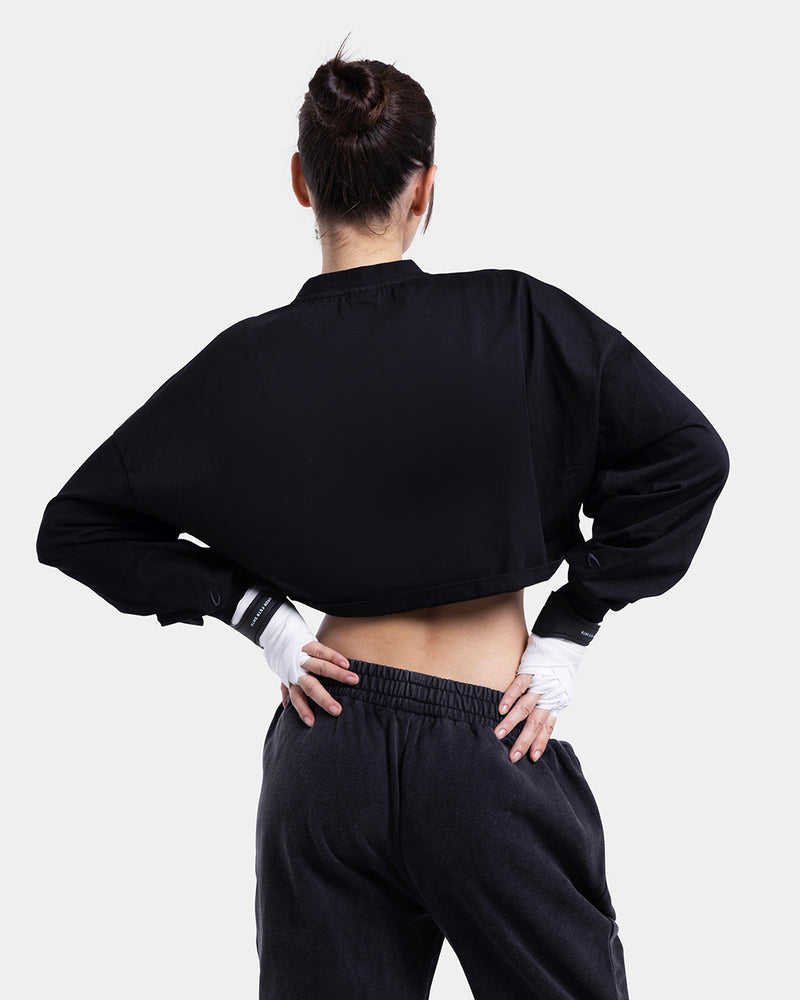 Strike Oversized Cropped Long Sleeve T-Shirt - Black