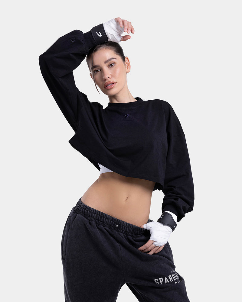Strike Oversized Cropped Long Sleeve T-Shirt - Black