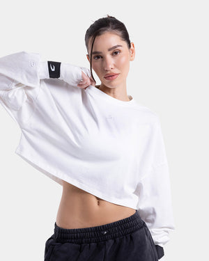 Strike Oversized Cropped Long Sleeve T-Shirt - White