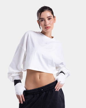 Strike Oversized Cropped Long Sleeve T-Shirt - White