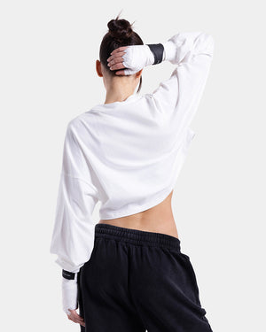 Strike Oversized Cropped Long Sleeve T-Shirt - White