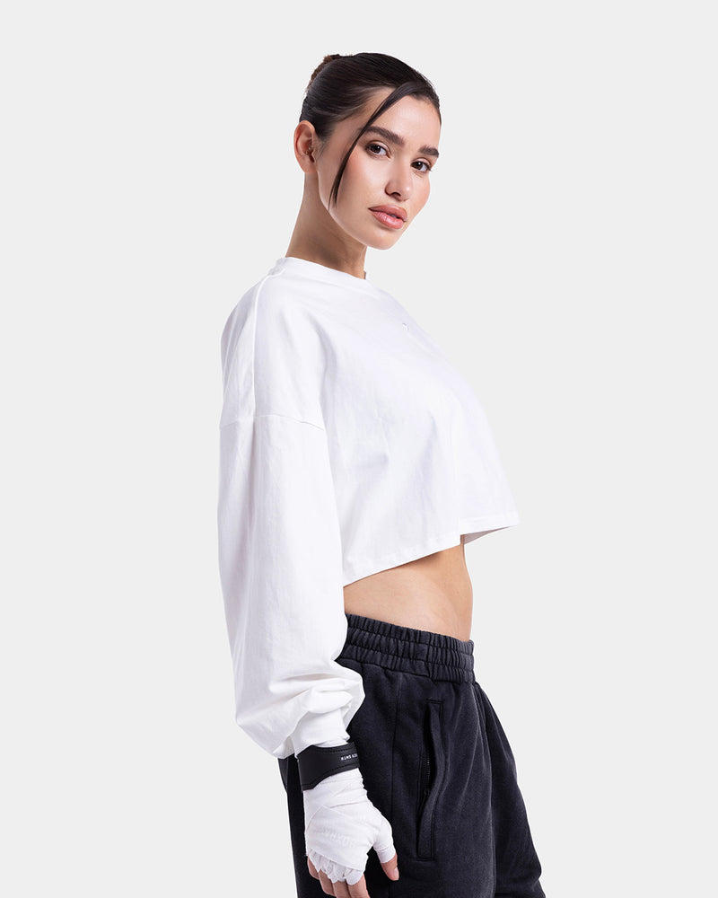 Strike Oversized Cropped Long Sleeve T-Shirt - White