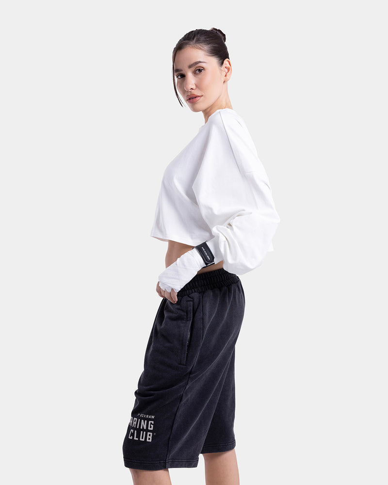 Strike Oversized Cropped Long Sleeve T-Shirt - White