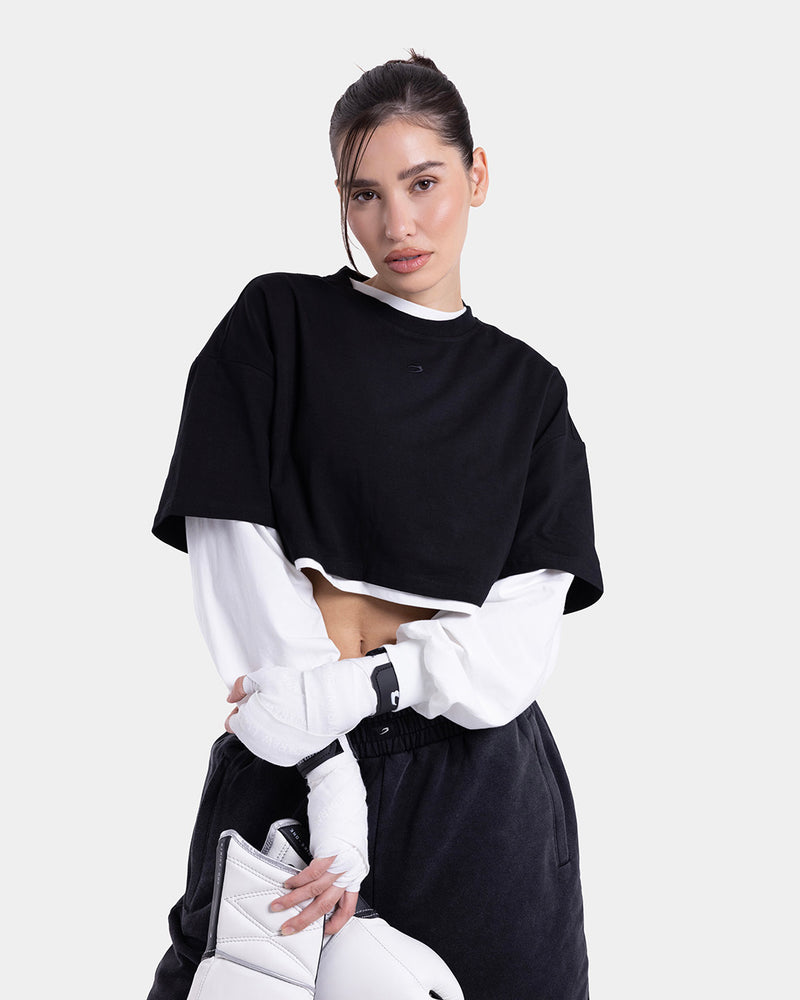 Strike Oversized Cropped T-Shirt - Black