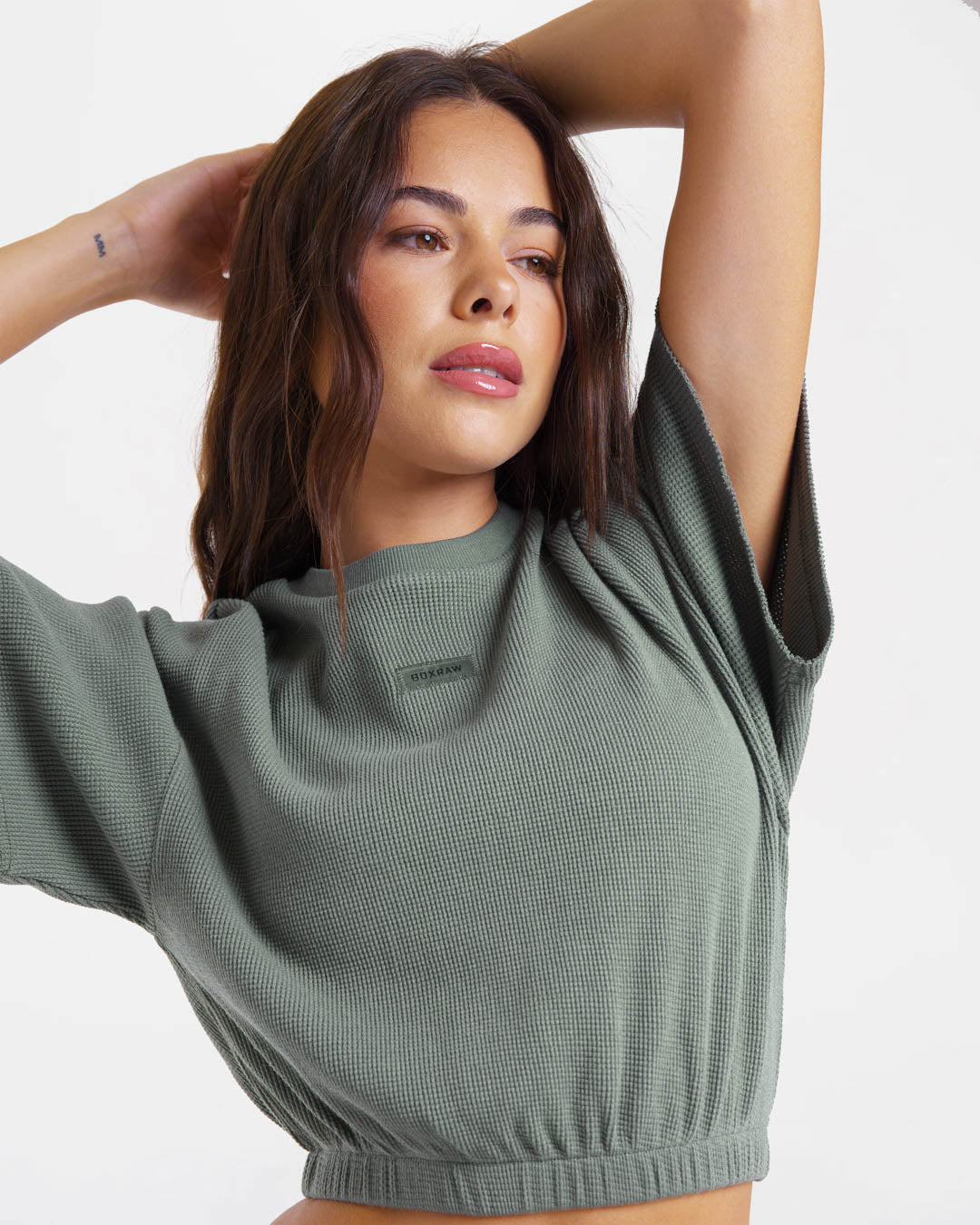 Shirley Waffle Cropped T-Shirt - Green