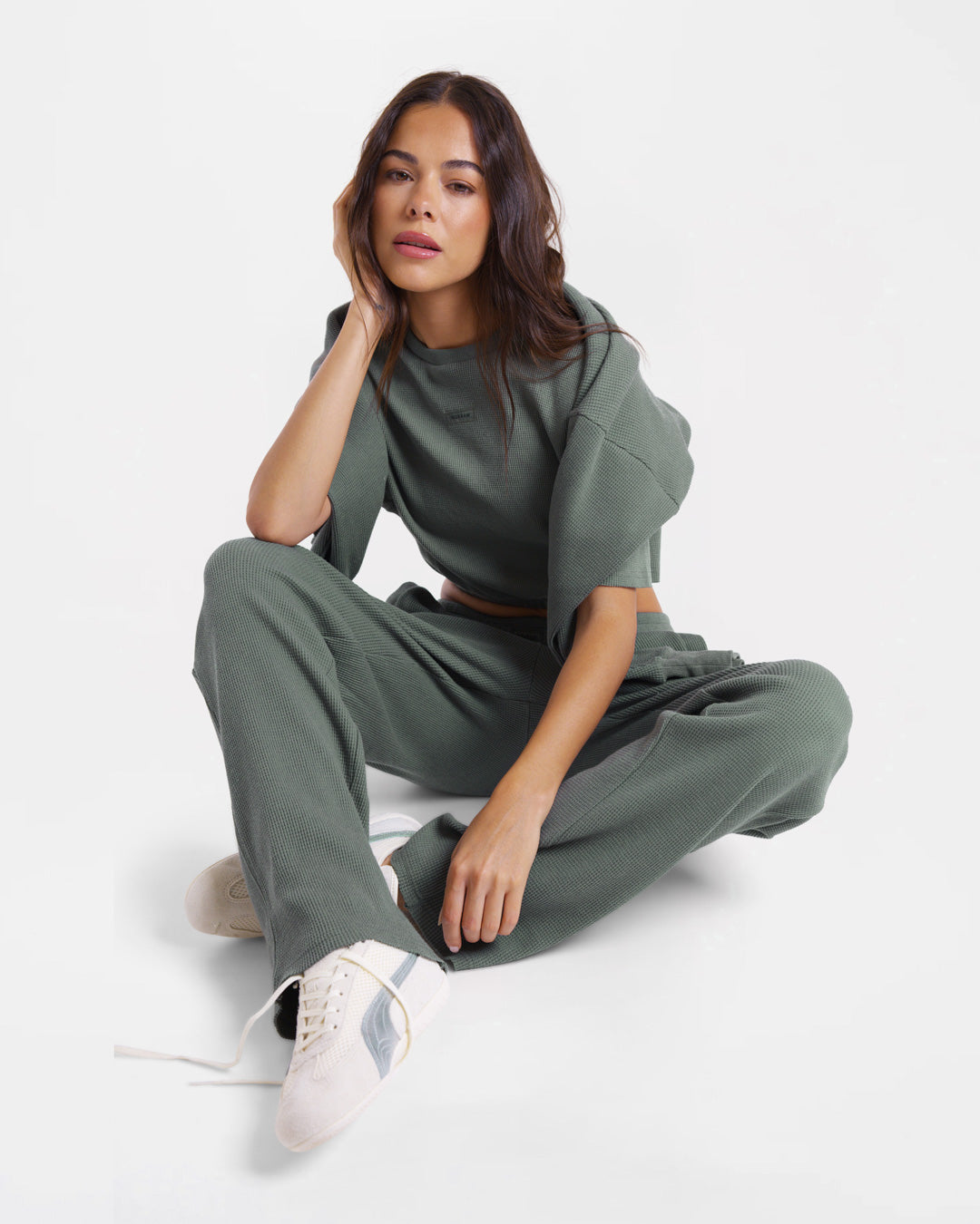 Shirley Waffle Cropped T-Shirt - Green