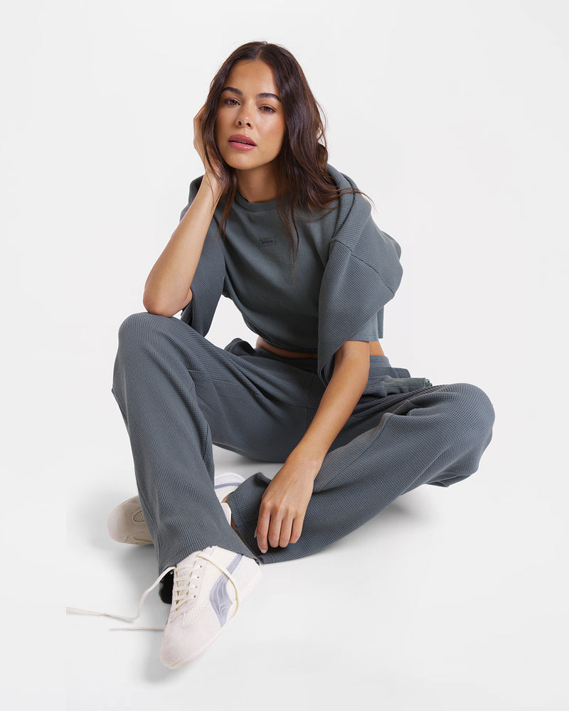 Shirley Waffle Cropped T-Shirt - Green