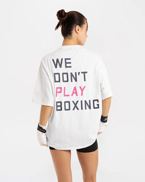 We Don't Play Boxing Oversized T-Shirt - White/Pink