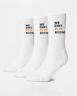 We Don't Play Boxing Crew Socks (3 Pairs) - White
