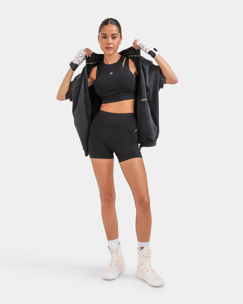 Sparring Club Oversized Zip Up Hoodie - Washed Black