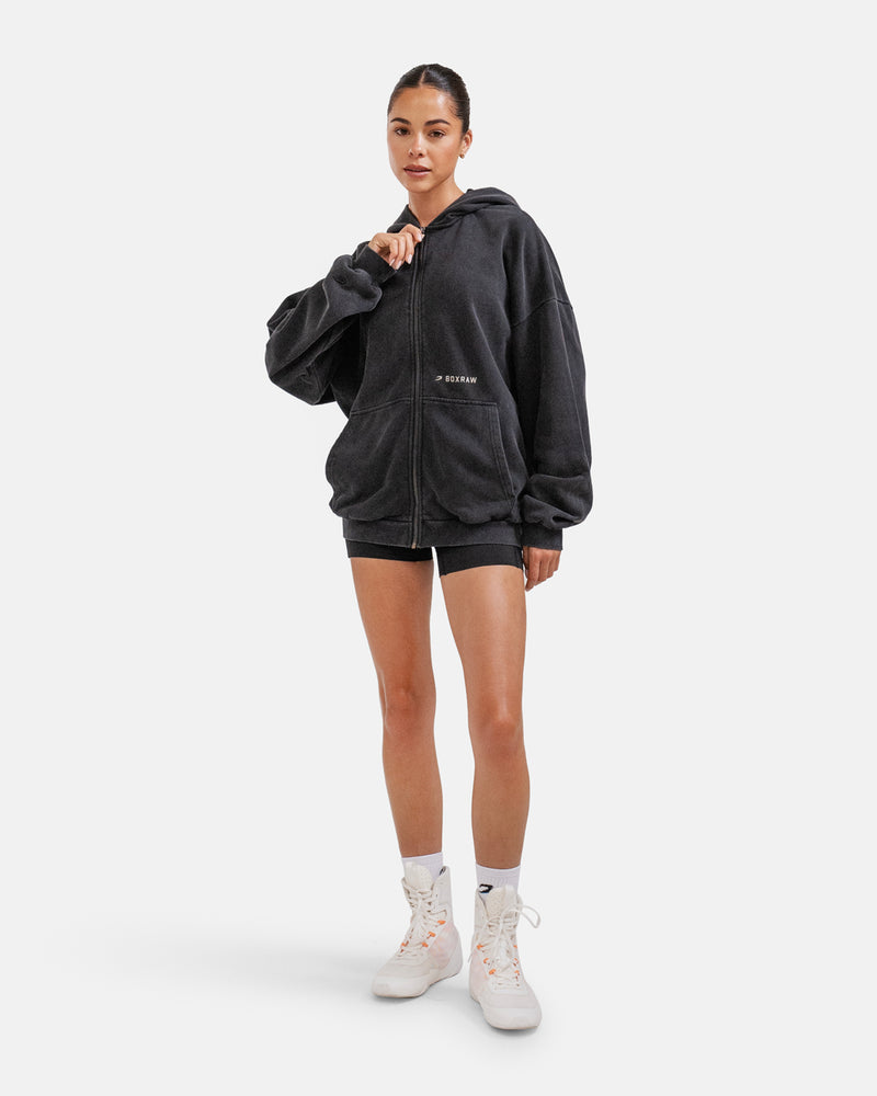 Sparring Club Oversized Zip Up Hoodie - Washed Black