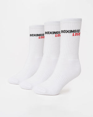 Boxing Is Love Crew Socks (3 Pairs) - White